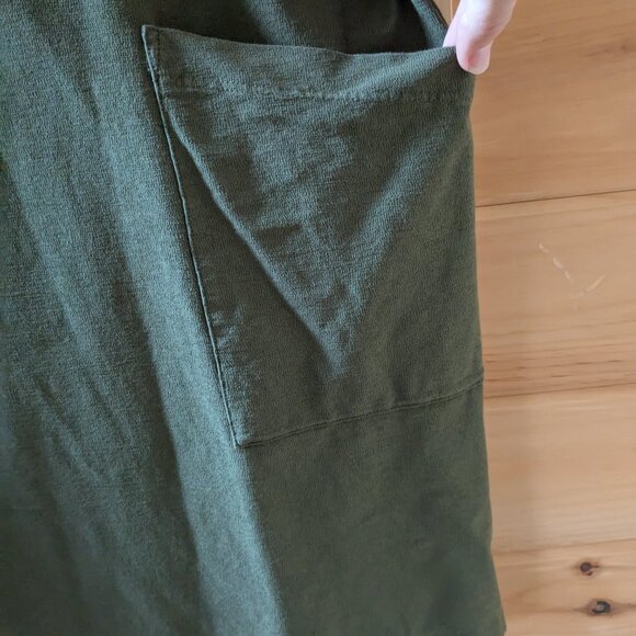 Eileen Fisher Olive Green Viscose Boxy Short Sleeve Dress Large Lagenlook Pocket - Picture 4 of 11